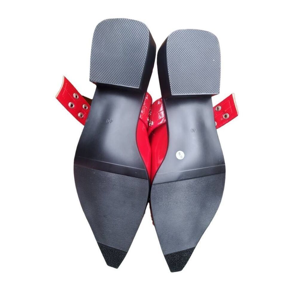 Red Chunky Buckle Slingback Punk Goth Flats Women's Size 9 Pointed Toe - Picture 6 of 6